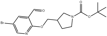 tert-Butyl 3-((5-bromo-3-formylpyridin-2-yloxy)-methyl)pyrrolidine-1-carboxylate 구조식 이미지