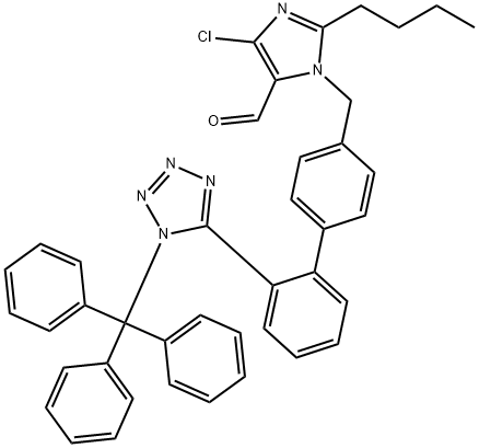 2-Butyl-4-chloro-1-[[2'-[1-(triphenylmethyl)-1H-tetrazol-5-yl][1,1'-biphenyl]-4-yl]methyl]-1H-imidazole-5-carboxaldehyde 구조식 이미지