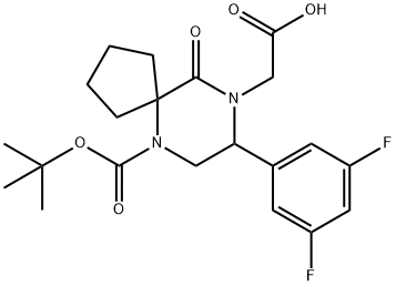 (R)-2-(8-(3,5-difluorophenyl)-6-(ethoxycarbonyl)-10-oxo-6,9-diazaspiro[4.5]decan-9-yl)acetic acid 구조식 이미지