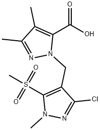1-[(3-chloro-1-Methyl-5-(Methylsulfonyl)-1H-pyrazol-4-yl)Methyl]-3,4-diMethyl-1H-pyrazol-5-carboxylic acid Structure