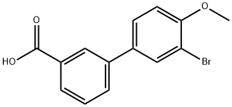 3-(3-Bromo-4-methoxyphenyl)benzoic acid, 2-Bromo-4-(3-carboxyphenyl)anisole, 3'-Bromo-3-carboxy-4'-methoxybiphenyl 구조식 이미지