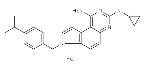 7H-Pyrrolo[3,2-f]quinazoline-1,3-diaMine, N3-cyclopropyl-7-[[4-(1-Methylethyl)phenyl]Methyl]-, (Hydrochloride) (1:2) Structure