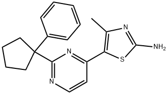 4-Methyl-5-(2-(1-phenylcyclopentyl)-pyrimidin-4-yl)thiazol-2-amine 구조식 이미지