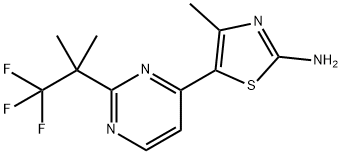 4-Methyl-5-(2-(1,1,1-trifluoro-2-methylpropan-2-yl)pyrimidin-4-yl)thiazol-2-amine 구조식 이미지