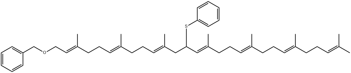 [[[(2E,6E,10E,14E,18E,22E)-3,7,11,15,19,23,27-HeptaMethyl-13-(phenylthio)-2,6,10,14,18,22,26-octacosaheptaen-1-yl]oxy]Methyl]-benzene 구조식 이미지