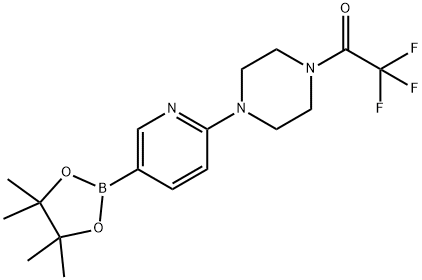 2,2,2-Trifluoro-1-(4-(5-(4,4,5,5-tetramethyl-1,3,2-dioxaborolan-2-yl)pyridin-2-yl)piperazin-1-yl)eth96% 구조식 이미지