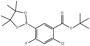 tert-Butyl 2-chloro-4-fluoro-5-(4,4,5,5-tetramethyl-1,3,2-dioxaborolan-2-yl)benzoate 구조식 이미지