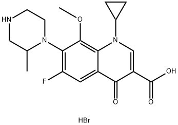 3-Quinolinecarboxylic acid, 1-cyclopropyl-6-fluoro-1,4-dihydro-8-Methoxy-7-(2-Methyl-1-piperazinyl)-4-oxo-, hydrobroMide 구조식 이미지