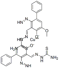 구리2-[(E)-(카바모티오일하이드라지닐리덴)메틸]-6-메톡시-4-페닐디아제닐-페놀레이트 구조식 이미지