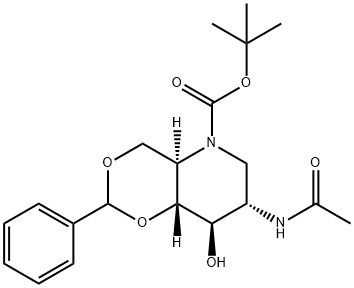 2-ACETAMIDO-4,6-O-BENZYLIDENE-N-(TERT-BUTOXYCARBONYL)-1,2,5-TRIDEOXY-1,5-IMINO-D-GLUCITOL 구조식 이미지