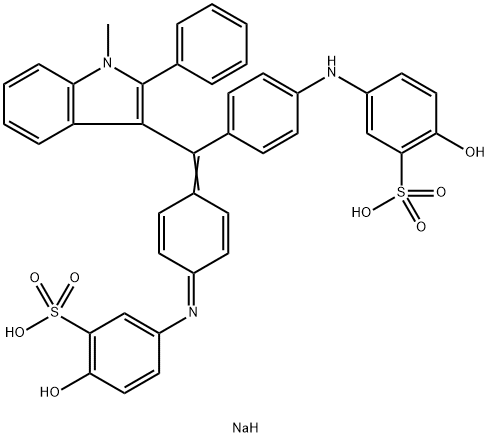 sodium hydrogen -2-hydroxy-5-[[4-[[4-[(4-hydroxy-3-sulphonatophenyl)amino]phenyl](1-methyl-2-phenyl-1H-indol-3-yl)methylene]-2,5-cyclohexadien-1-ylidene]amino]benzenesulphonate Structure