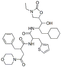 N-(2-((1-(cyclohexylmethyl)-2-(3-ethyl-2-oxo-5-oxazolidinyl)-2-hydroxyethyl)amino)-2-oxo-1-(2-thienylmethyl)ethyl)-gamma-oxo-alpha-(phenylmethyl)-4-morpholinebutanamide 구조식 이미지