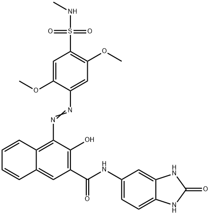 N-(2,3-dihydro-2-oxo-1H-benzimidazol-5-yl)-3-hydroxy-4-[[2,5-dimethoxy-4-[(methylamino)sulphonyl]phenyl]azo]naphthalene-2-carboxamide Structure