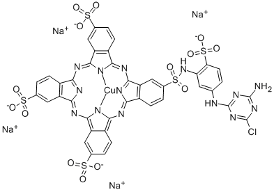 tetrasodium [[[[5-[(4-amino-6-chloro-1,3,5-triazin-2-yl)amino]-2-sulphophenyl]amino]sulphonyl]-29H,31H-phthalocyaninetrisulphonato(6-)-N29,N30,N31,N32]cuprate(4-)  Structure