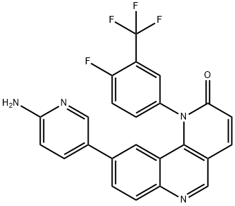 9-(6-Amino-3-pyridinyl)-1-[4-fluoro-3-(trifluoromethyl)phenyl]benzo[h]-1,6-naphthyridin-2(1H)-one 구조식 이미지