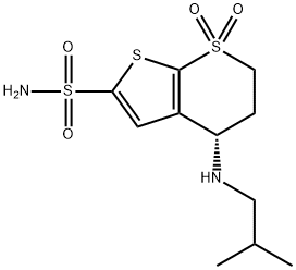 [S,(+)]-4β-(Isobutylamino)-5,6-dihydro-4H-thieno[2,3-b]thiopyran-2-sulfonamide 7,7-dioxide·hydrochloride Structure