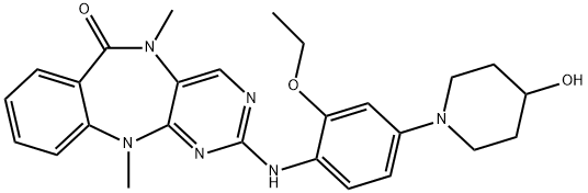 2-[[2-Ethoxy-4-(4-hydroxy-1-piperidinyl)phenyl]amino]-5,11-dihydro-5,11-dimethyl-6H-pyrimido[4,5-b][1,4]benzodiazepin-6-one 구조식 이미지
