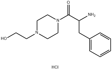 2-Amino-1-[4-(2-hydroxyethyl)-1-piperazinyl]-3-phenyl-1-propanone hydrochloride 구조식 이미지