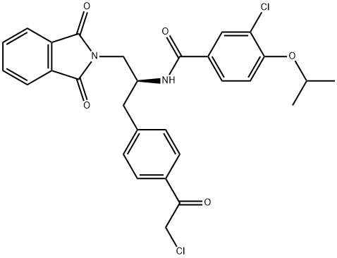 BenzaMide, 3-chloro-N-[(1S)-1-[[4-(2-chloroacetyl)phenyl]Methyl]-2-(1,3-dihydro-1,3-dioxo-2H-isoindol-2-yl)ethyl]-4-(1-Methylethoxy)- 구조식 이미지