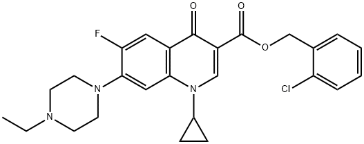3-Quinolinecarboxylic acid, 1-cyclopropyl-7-(4-ethyl-1-piperazinyl)-6-fluoro-1,4-dihydro-4-oxo-, (2-chlorophenyl)Methyl ester 구조식 이미지