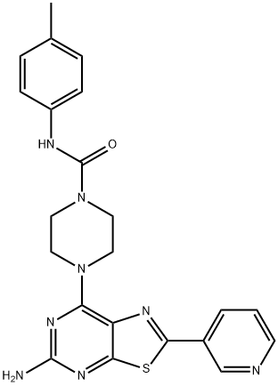 4-(5-Amino-2-pyridin-3-yl-thiazolo[5,4-d]pyrimidin-7-yl)-piperazine-1-carboxylic acid p-tolylamide 구조식 이미지