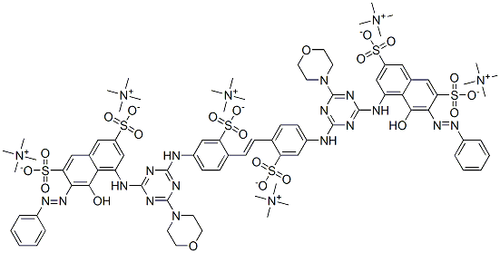Methanaminium, N,N,N-trimethyl-, salt with 4,4-1,2-ethenediylbis(3-sulfo-4,1-phenylene)imino6-(4-morpholinyl)-1,3,5-triazine-4,2-diyliminobis5-hydroxy-6-(phenylazo)-2,7-naphthalenedisulfonic acid (6:1) 구조식 이미지