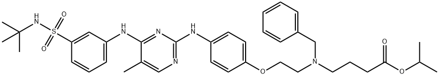 isopropyl 4-(benzyl(2-(4-(4-(3-(N-tert-butylsulfaMoyl)phenylaMino)-5-MethylpyriMidin-2-ylaMino)phenoxy)ethyl)aMino)butanoate 구조식 이미지