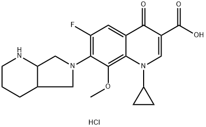 1-cyclopropyl-6-fluoro-8-Methoxy-4-oxo-7-(tetrahydro-1H-pyrrolo[3,4-b]pyridin-6(2H,7H,7aH)-yl)-1,4-dihydroquinoline-3-carboxylic acid hydrochloride 구조식 이미지