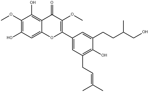 5,7,4'-Trihydroxy-3'-(4-hydroxy-3-
Methylbutyl)-5'-prenyl-3,6-diMethoxyflavone 구조식 이미지