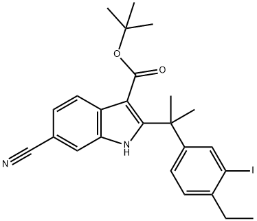 1256584-75-4 tert-butyl 6-cyano-2-(2-(4-ethyl-3-iodophenyl)propan-2-yl)-1H-indole-3-carboxylate