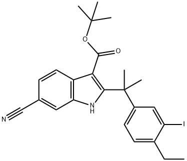 tert-butyl 6-cyano-2-(2-(4-ethyl-3-iodophenyl)propan-2-yl)-1H-indole-3-carboxylate Structure