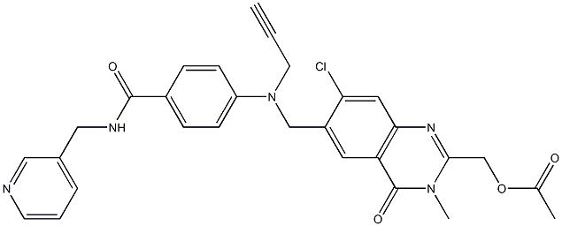 (7-chloro-3-Methyl-4-oxo-6-((prop-2-ynyl(4-(pyridin-3-ylMethylcarbaMoyl)phenyl)aMino)Methyl)-3,4-dihydroquinazolin-2-yl)Methyl acetate Structure
