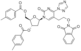 1-(3,5-DI-O-(P-TOLUOYL)-BETA-D-2-DEOXYRIBOFURANOSYL)-5-(2-(PHTHALIMIDOOXY)ETHYL)-4 (1,2,4-TRIAZOL-1-YL)-1H-PYRIMIDIN-2-ONE Structure