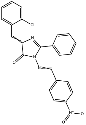 (5Z)-5-[(2-chlorophenyl)methylidene]-3-[(4-nitrophenyl)methylideneamin o]-2-phenyl-imidazol-4-one Structure