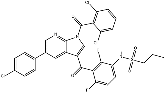 1-PropanesulfonaMide, N-[3-[[5-(4-chlorophenyl)-1-(2,6-dichlorobenzoyl)-1H-pyrrolo[2,3-b]pyridin-3-yl]carbonyl]-2,4-difluorophenyl]- Structure