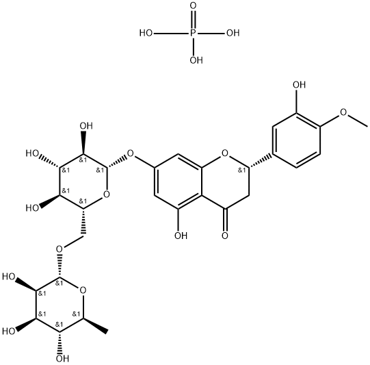 4H-1-Benzopyran-4-one, 7-[[6-O-(6-deoxy-alpha-l-mannopyranosyl)-beta-d-glucopyranosyl]oxy]-2,3-dihydro-5-hydroxy-2-(3-hydroxy-4-methoxyphenyl)-, phosphate, sodium salt Structure