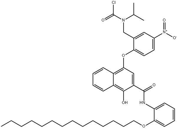 4-(2-(N-CHLOROCARBONYL-N-ISOPROPYL)AMINOMETHYL-4-NITRO)PHENOXY-1-HYDROXY-N-(2-TETRADECYLOXYPHENYL)-2-NAPHTHALENE CARBOXAMIDE 구조식 이미지