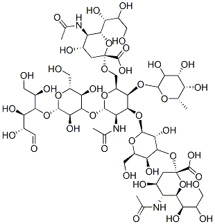 (2S,4S,5R,6R)-5-acetamido-2-[(2R,3R,4S,5S,6R)-2-[(2R,3S,4R,5R,6S)-5-acetamido-2-[[(2R,4S,5R,6R)-5-acetamido-2-carboxy-4-hydroxy-6-[(1R,2R)-1,2,3-trihydroxypropyl]oxan-2-yl]oxymethyl]-6-[(2R,3S,5R,6S)-3,5-dihydroxy-2-(hydroxymethyl)-6-[(2R,3R,4R,5R)-1,2,4,5-tetrahydroxy-6-oxohexan-3-yl]oxyoxan-4-yl]oxy-3-[(2S,4R,5S,6S)-3,4,5-trihydroxy-6-methyloxan-2-yl]oxyoxan-4-yl]oxy-3,5-dihydroxy-6-(hydroxymethyl)oxan-4-yl]oxy-4-hydroxy-6-[(1R,2R)-1,2,3-trihydroxypropyl]oxane-2-carboxylic acid 구조식 이미지