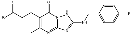 2-[[(4-Fluorophenyl)Methyl]aMino]-1,7-dihydro-5-Methyl-7-oxo-[1,2,4]triazolo[1,5-a]pyriMidine-6-propanoic Acid 구조식 이미지