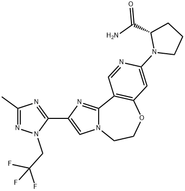 (S)-1-(2-(3-Methyl-1-(2,2,2-trifluoroethyl)-1H-1,2,4-triazol-5-yl)-5,6-dihydroiMidazo[1,2-d]pyrido[3,4-f][1,4]oxazepin-9-yl)pyrrolidine-2-carboxaMide Structure