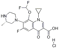 3-Quinolinecarboxylic acid, 1-cyclopropyl-8-(difluoroMethoxy)-6-fluoro-1,4-dihydro-7-(3-Methyl-1-piperazinyl)-4-oxo-, Monohydrochloride, (S)- Structure
