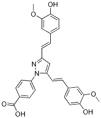 4-(3,5-bis((E)-4-Hydroxy-3-Methoxystyryl)-1H-pyrazol-1-yl)benzoic acid 구조식 이미지