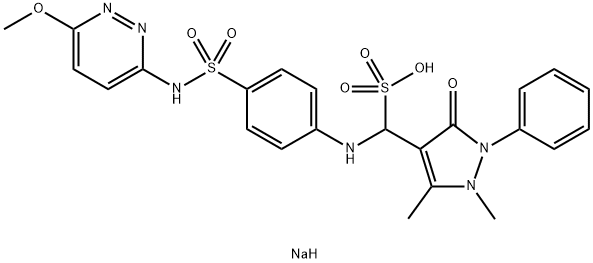 sodium 2,3-dihydro-alpha-[[4-[[(6-methoxypyridazin-3-yl)amino]sulphonyl]phenyl]amino]-1,5-dimethyl-3-oxo-2-phenyl-1H-pyrazole-4-methanesulphonate  Structure