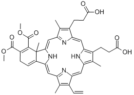 23H,25H-Benzo[b]porphine-9,13-dipropanoic acid, 18-ethenyl-2,4a-dihydro-3,4-bis(methoxycarbonyl)-4a,8,14,19-tetramethyl- Structure