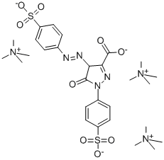 Methanaminium, N,N,N-trimethyl-, salt with 4,5-dihydro-5-oxo-1-(4-sulfophenyl)-4-(4-sulfophenyl)azo-1H-pyrazole-3-carboxylic acid (3:1) Structure