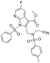 1H-Pyrrolo[2,3-b]pyridine-3-carboxylic acid, 2-[[(cyanoMethyl)[(4-Methylphenyl)sulfonyl]aMino]Methyl]-5-fluoro-1-(phenylsulfonyl)-, Methyl ester Structure