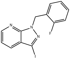 1-(2-Fluorobenzyl)-3-iodo-1H-pyrazolo[3,4-b]pyridine 구조식 이미지