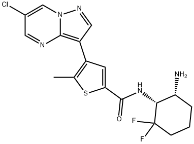 2-Thiophenecarboxamide, N-[(1R,6R)-6-amino-2,2-difluorocyclohexyl]-4-(6-chloropyrazolo[1,5-a]pyrimidin-3-yl)-5-methyl- Structure