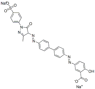 disodium 5-[[4'-[[4,5-dihydro-3-methyl-5-oxo-1-(4-sulphonatophenyl)-1H-pyrazol-4-yl]azo][1,1'-biphenyl]-4-yl]azo]salicylate 구조식 이미지