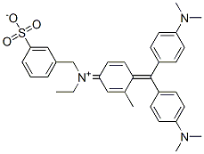 N-Ethyl-N-[4-[bis[4-(dimethylamino)phenyl]methylene]-3-methyl-2,5-cyclohexadien-1-ylidene]-3-sulfonatobenzenemethanaminium 구조식 이미지